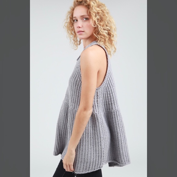 🔴 POL Grey Chenille Zip Back Babydoll Sweater Top - Picture 3 of 7